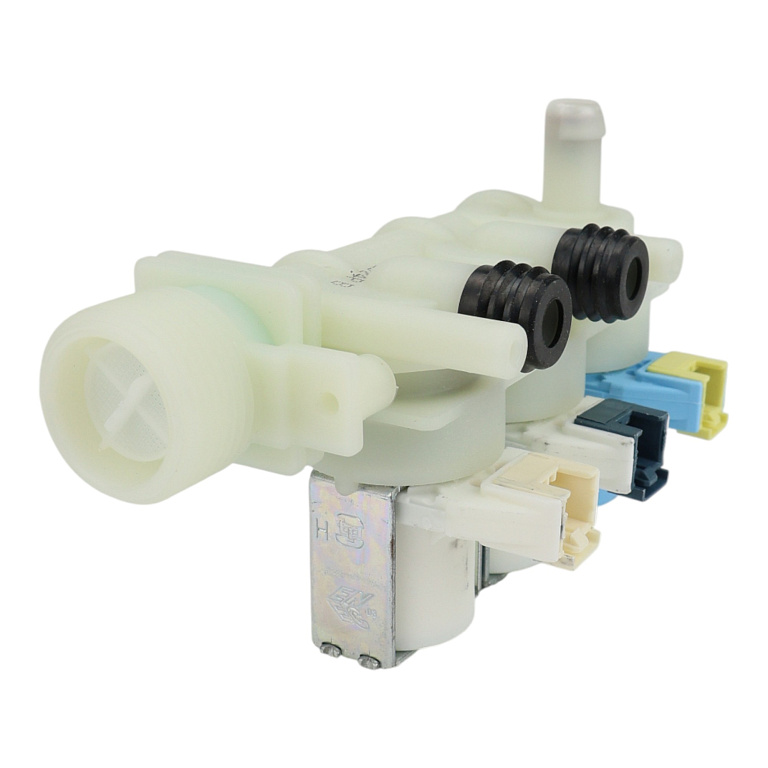 Клапан подачи воды для стиральной машины , количество выходов 3, угол 90˚, клеммы под фишку